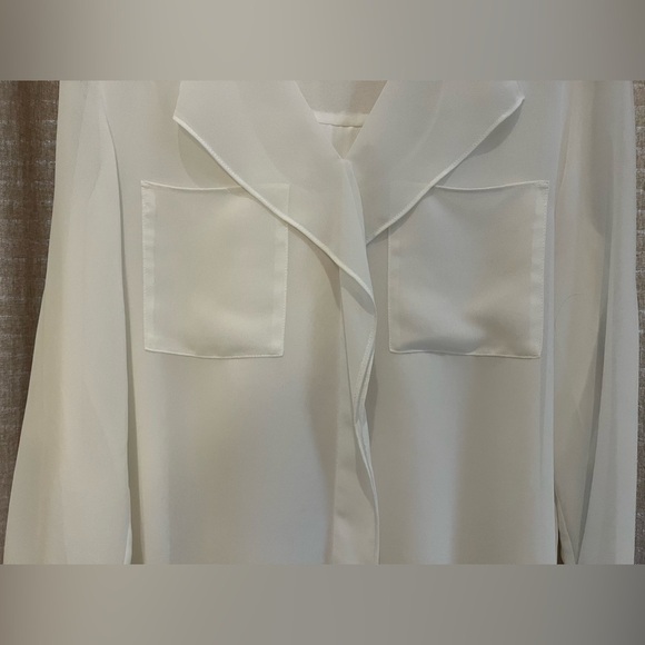 Calvin Klein Sz S Ivory Blouse Layered Sheer Rolled up Sleeve Top Career work - Picture 7 of 11